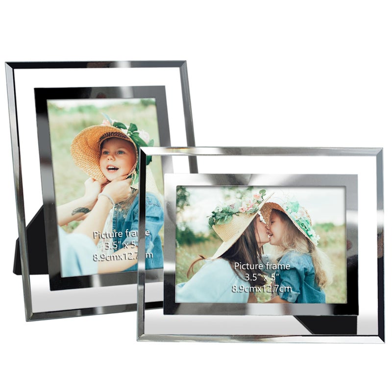 PETAFLOP 3.5x5 Picture Frames  2 Pack Mirrored Glass Photo Frame 3.5 by 5 for Tabletop Display - Image 1