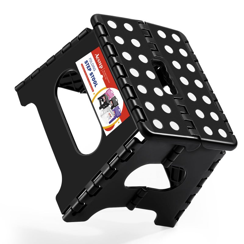 ACSTEP 75 Inch Folding Step Stool Foldable Stool Height Kids Step Stool 176 lb Capacity Plastic Collapsible Stool Black Small Stepping Stools Foot Stools Suitable for Kitchen
