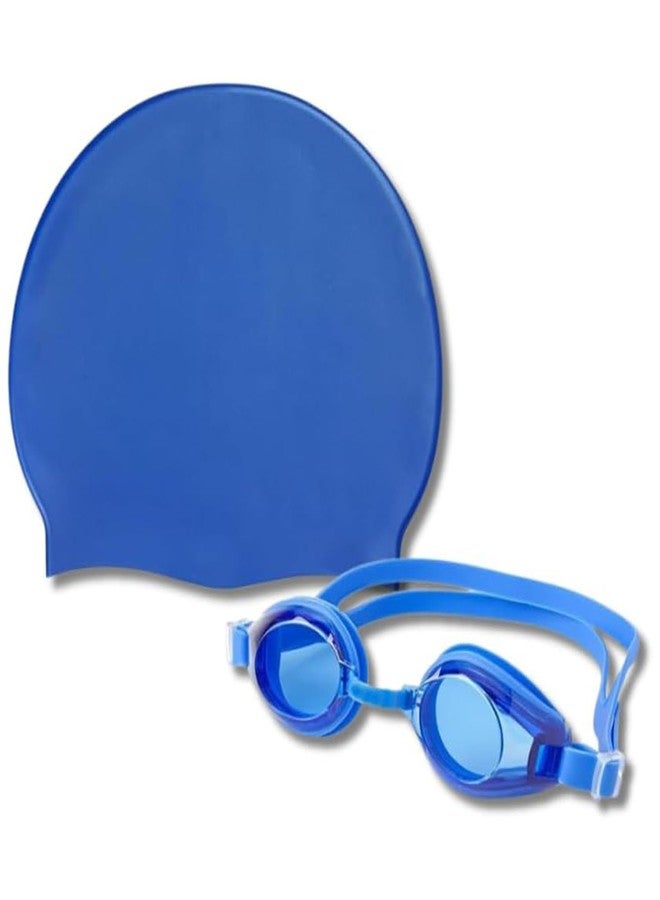 KRESHU Swimming Cap and Goggles for Men Women Anti Fog UV Protected High Elasticated Silicone Material Swimming Goggles Cap Case Waterproof Fully Adjustable Cap and Goggles (Blue, Pack of 1) - Image 2