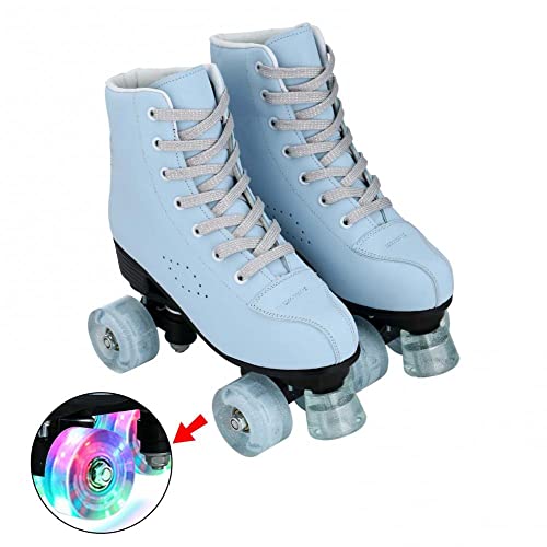 Gets Roller Skates for Women Men 4 Wheels Light Up Indoor Outdoor Roller Skate, High Top PU Leather Beginner Double Row Unisex Roller Skates (37=US 7) - Image 2