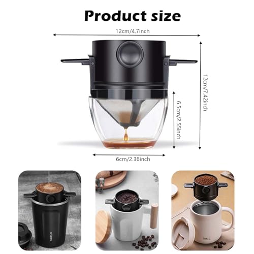 Zytiqt Filter Coffee Machine with Bottom Cup, Stainless Steel Reusable Coffee Filter, Portable Coffee Maker for Home, Office, Travel and Camping, Coffee Dripper with Easy Clean Design - Image 2