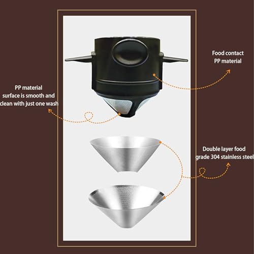Zytiqt Filter Coffee Machine with Bottom Cup, Stainless Steel Reusable Coffee Filter, Portable Coffee Maker for Home, Office, Travel and Camping, Coffee Dripper with Easy Clean Design - Image 3