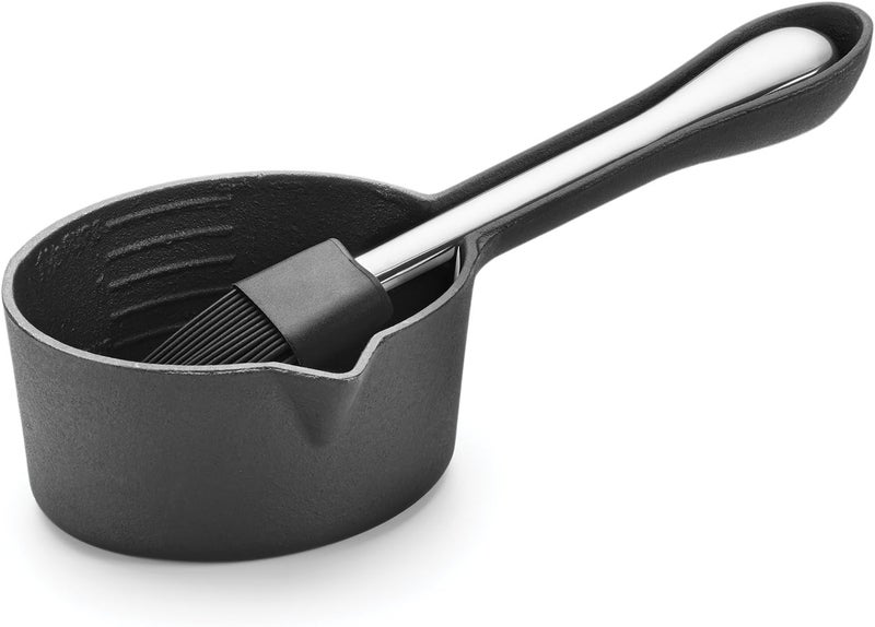 Outset Basting Pot and Brush, Cast Iron Pan and Sauce Brush - Image 1