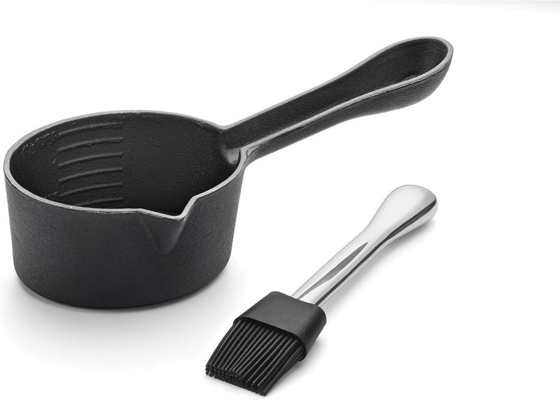 Outset Basting Pot and Brush, Cast Iron Pan and Sauce Brush - Image 3