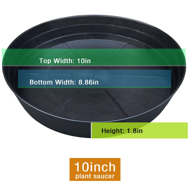 LWALRS Plant Saucer 10 12 14 16 18 20 25 Inch Extra-Deep Plant Trays for Flower Pot, Heavy Drainage Tray for Indoors No Holes, 4 Pack of Plastic Plant saucers Water Catcher for Pots Base (10 Inch, Black) - Image 2