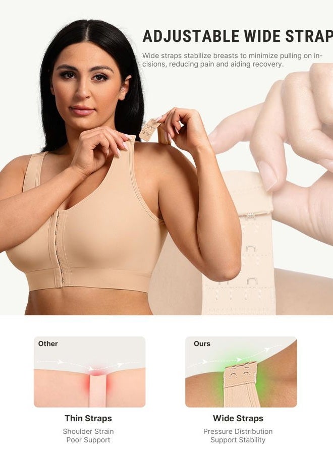 FeelinGirl Mastectomy Bras for Women Compression Post Op Surgery Bra Front Closure Surgical Recovery Everyday Bra, Beige, L - Image 4