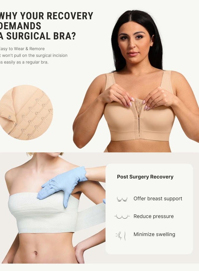 FeelinGirl Mastectomy Bras for Women Compression Post Op Surgery Bra Front Closure Surgical Recovery Everyday Bra, Beige, L - Image 2