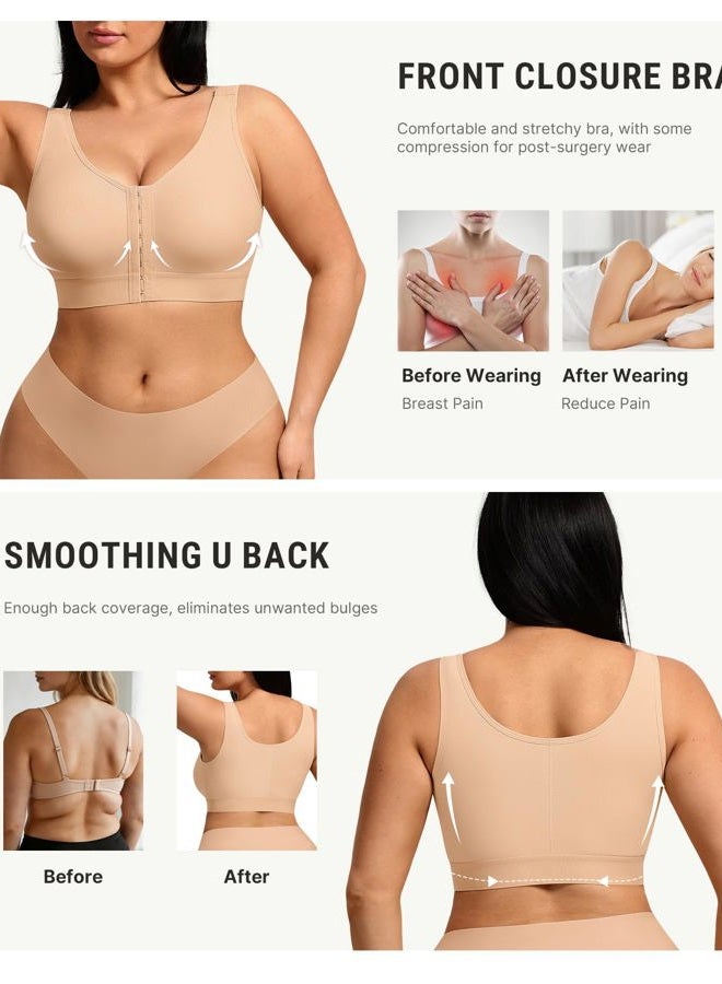 FeelinGirl Mastectomy Bras for Women Compression Post Op Surgery Bra Front Closure Surgical Recovery Everyday Bra, Beige, L - Image 3