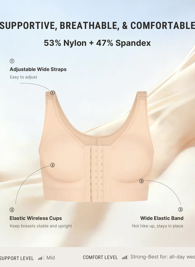 FeelinGirl Mastectomy Bras for Women Compression Post Op Surgery Bra Front Closure Surgical Recovery Everyday Bra, Beige, L - Image 5