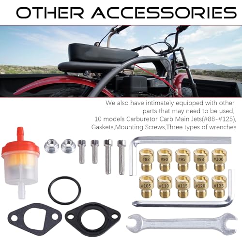 ORAEVY VM22 26mm Carburetor Carb Kit fit for Performance Intake Pipe Mainfold 38mm Air Filter Fit For Predator 212cc GX160 Honda GX200 CT200U 196cc KT196 Clones Go Kart Mini Bike Race Kart (Red) - Image 4