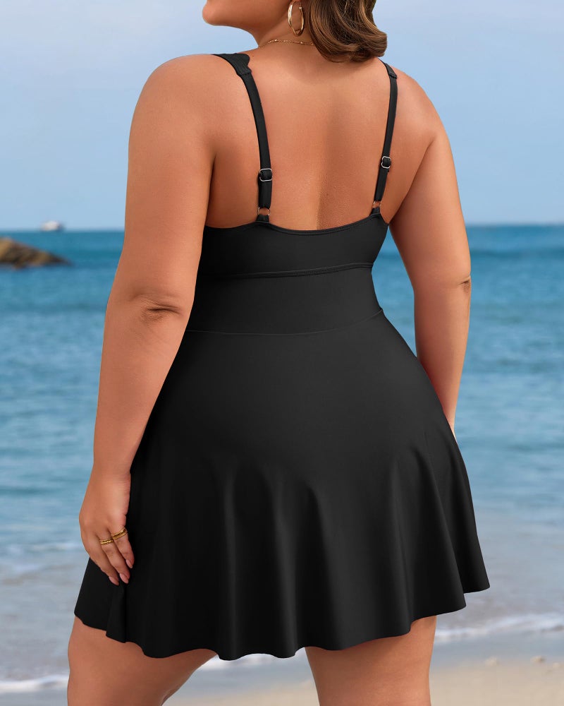Charmo Plus Size Bathing Suit for Women One Piece Swimdress Tummy Control Swim Dresses Skirt Full Coverage Swimsuits Black 3X - Image 2