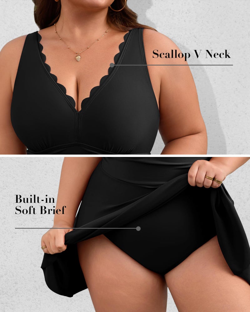Charmo Plus Size Bathing Suit for Women One Piece Swimdress Tummy Control Swim Dresses Skirt Full Coverage Swimsuits Black 3X - Image 5