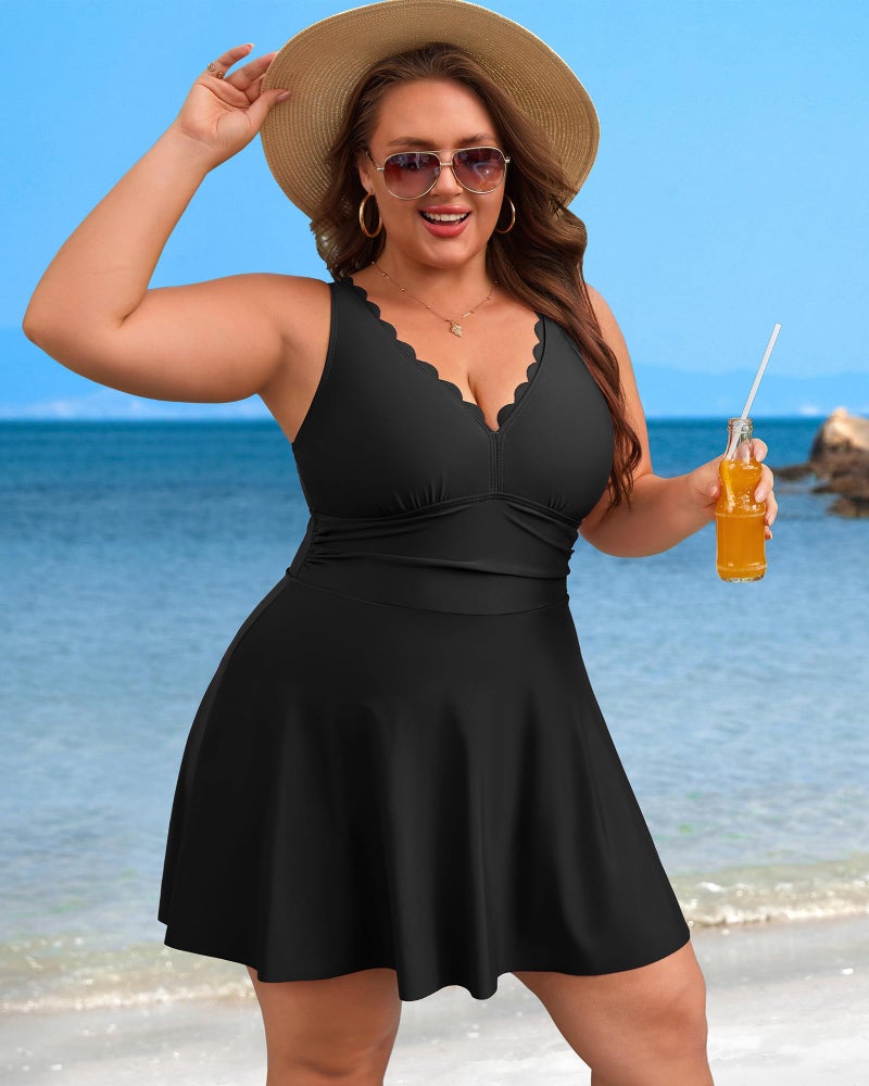 Charmo Plus Size Bathing Suit for Women One Piece Swimdress Tummy Control Swim Dresses Skirt Full Coverage Swimsuits Black 3X - Image 3