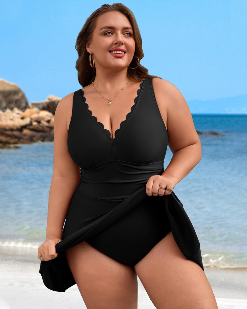 Charmo Plus Size Bathing Suit for Women One Piece Swimdress Tummy Control Swim Dresses Skirt Full Coverage Swimsuits Black 3X - Image 4