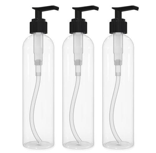 BRIGHTFROM Lotion Pump Bottles Empty 8 OZ BPAFree Refillable Plastic Containers Clear with Black Dispenser for Soap Shampoo Lotions Liquid Body Soap Creams and Massage Oil 3 Pack - Image 2