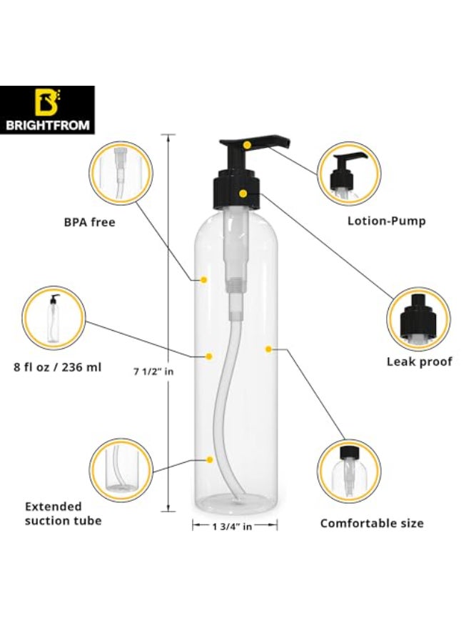 BRIGHTFROM Lotion Pump Bottles Empty 8 OZ BPAFree Refillable Plastic Containers Clear with Black Dispenser for Soap Shampoo Lotions Liquid Body Soap Creams and Massage Oil 3 Pack - Image 4