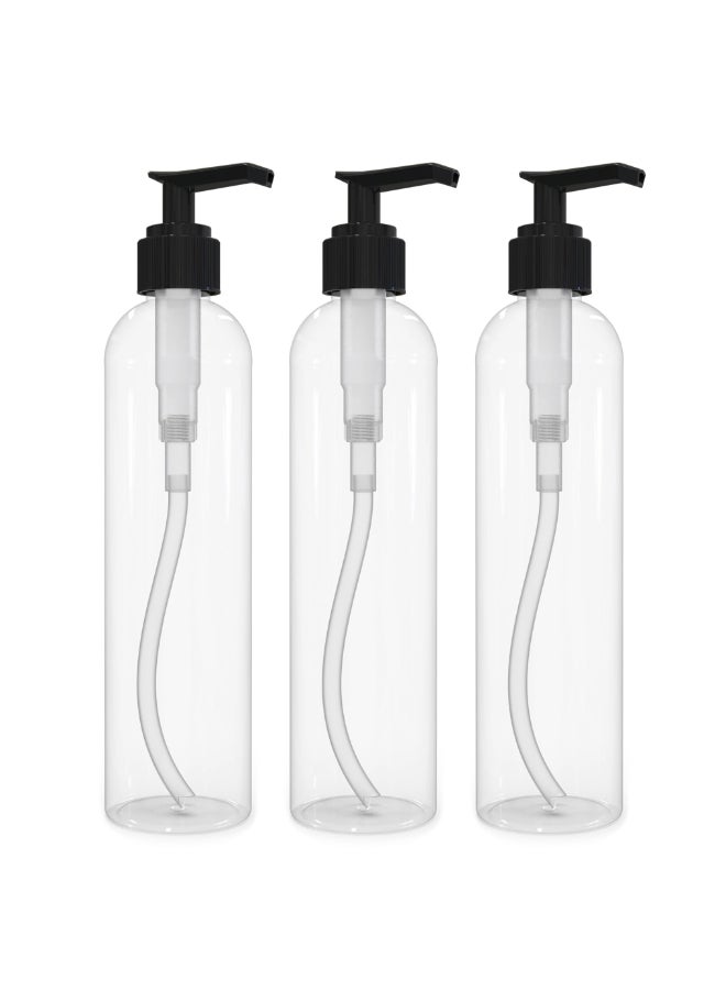 BRIGHTFROM Lotion Pump Bottles Empty 8 OZ BPAFree Refillable Plastic Containers Clear with Black Dispenser for Soap Shampoo Lotions Liquid Body Soap Creams and Massage Oil 3 Pack - Image 3