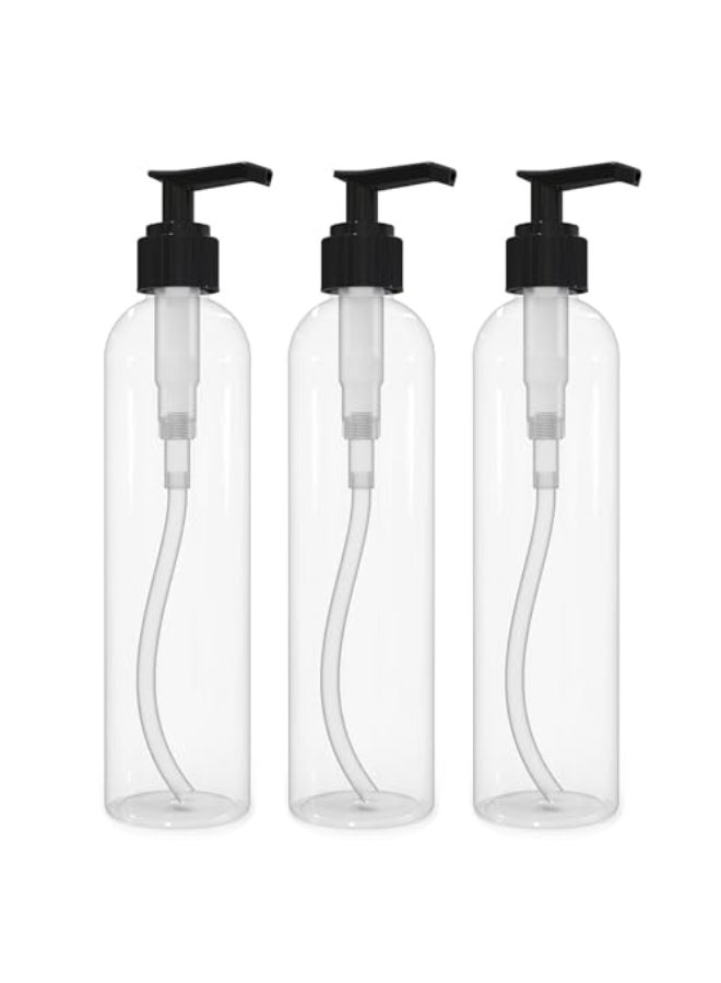 BRIGHTFROM Lotion Pump Bottles Empty 8 OZ BPAFree Refillable Plastic Containers Clear with Black Dispenser for Soap Shampoo Lotions Liquid Body Soap Creams and Massage Oil 3 Pack - Image 1