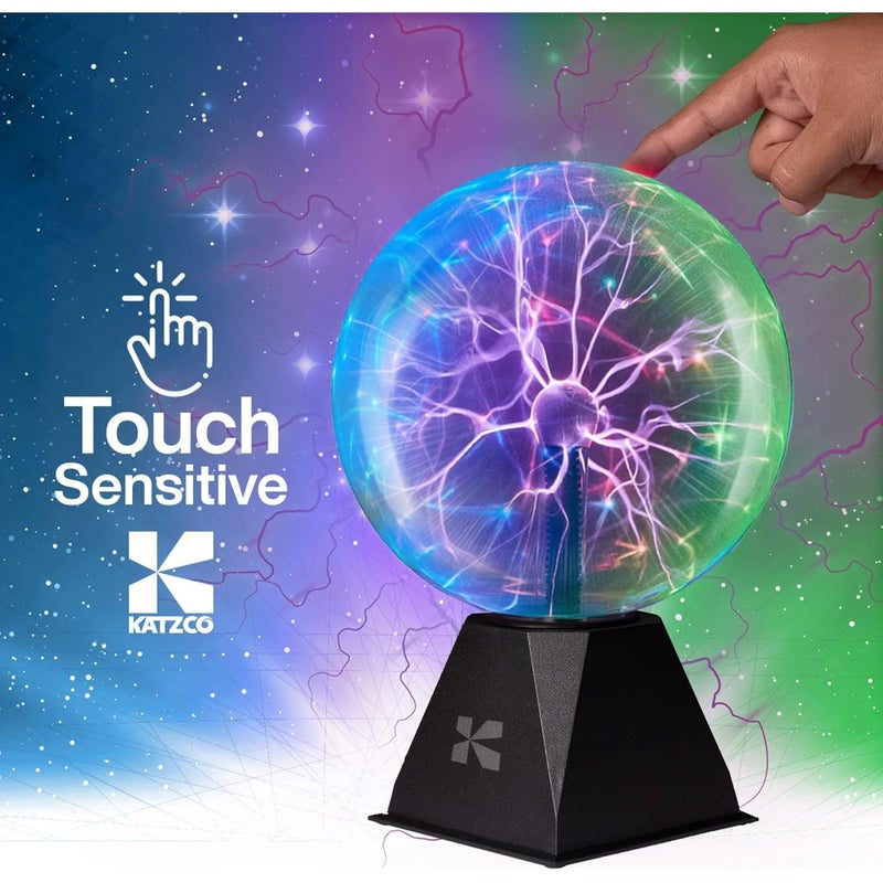 Katzco Katzco Colorful Plasma Ball - 8 Inch Static Electricity in a Vacuum Pressurized Glass Globe - Multicolored, Nebula, Thunder Lightning, Plug-in for Parties, Decorations, Prop, Home, STEM  - Image 2