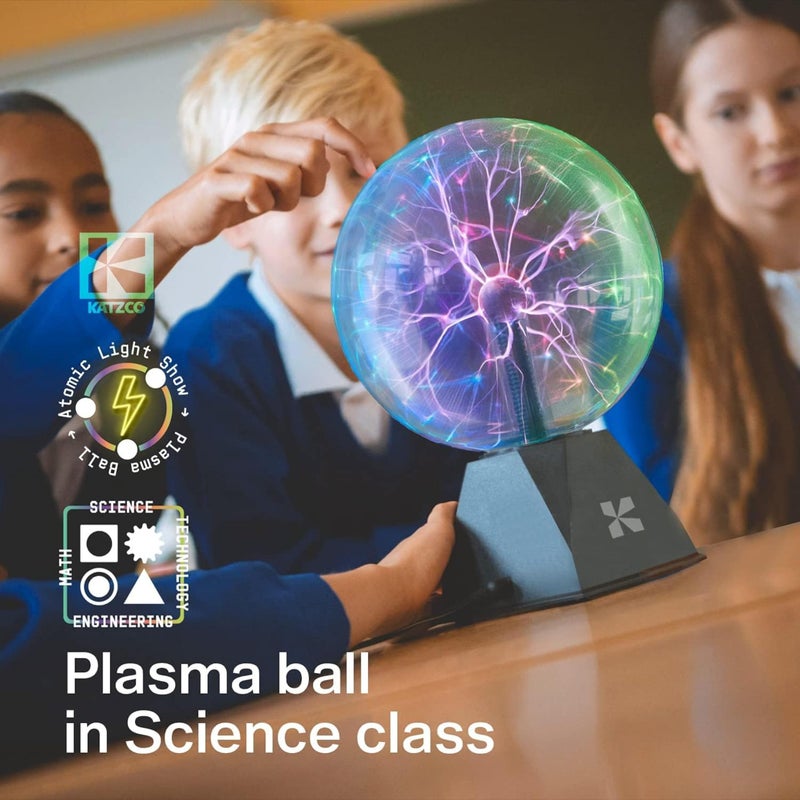 Katzco Katzco Colorful Plasma Ball - 8 Inch Static Electricity in a Vacuum Pressurized Glass Globe - Multicolored, Nebula, Thunder Lightning, Plug-in for Parties, Decorations, Prop, Home, STEM  - Image 3