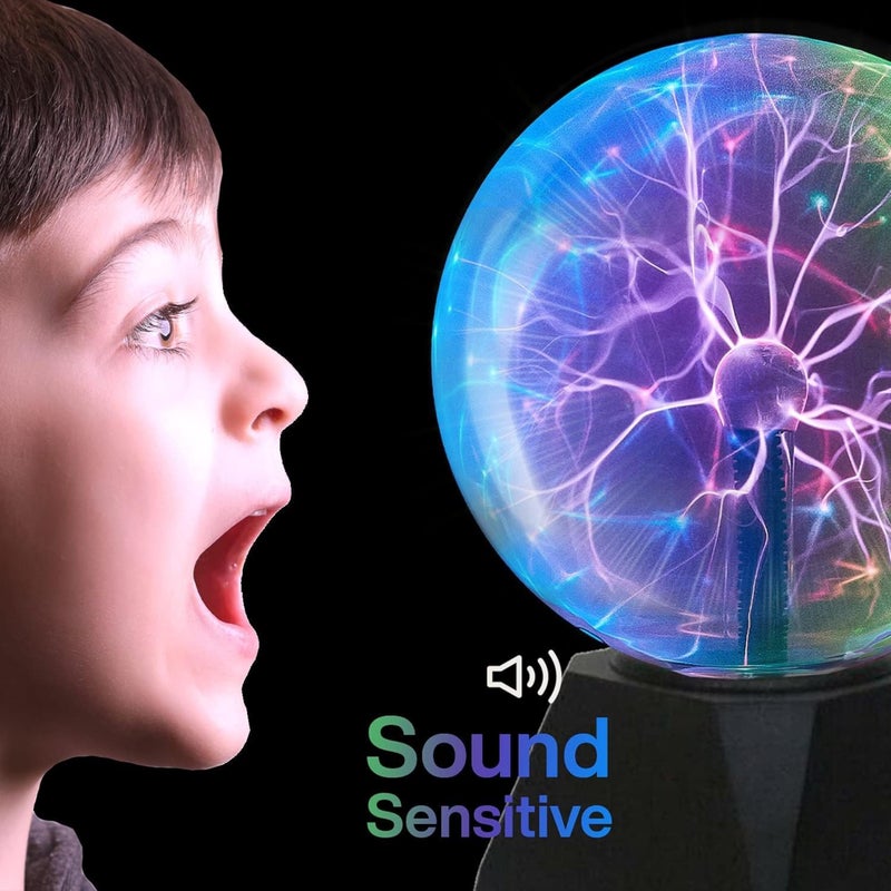 Katzco Katzco Colorful Plasma Ball - 8 Inch Static Electricity in a Vacuum Pressurized Glass Globe - Multicolored, Nebula, Thunder Lightning, Plug-in for Parties, Decorations, Prop, Home, STEM  - Image 4
