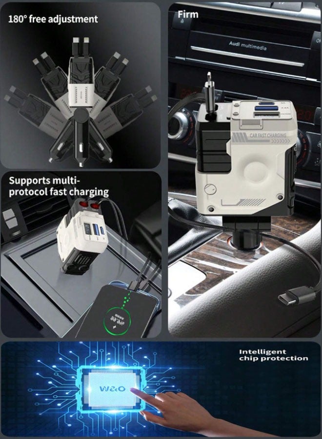 general One-to-four digital display super fast charging car charger, four-in-one mecha windmill charger, self-wired and retractable - Image 4