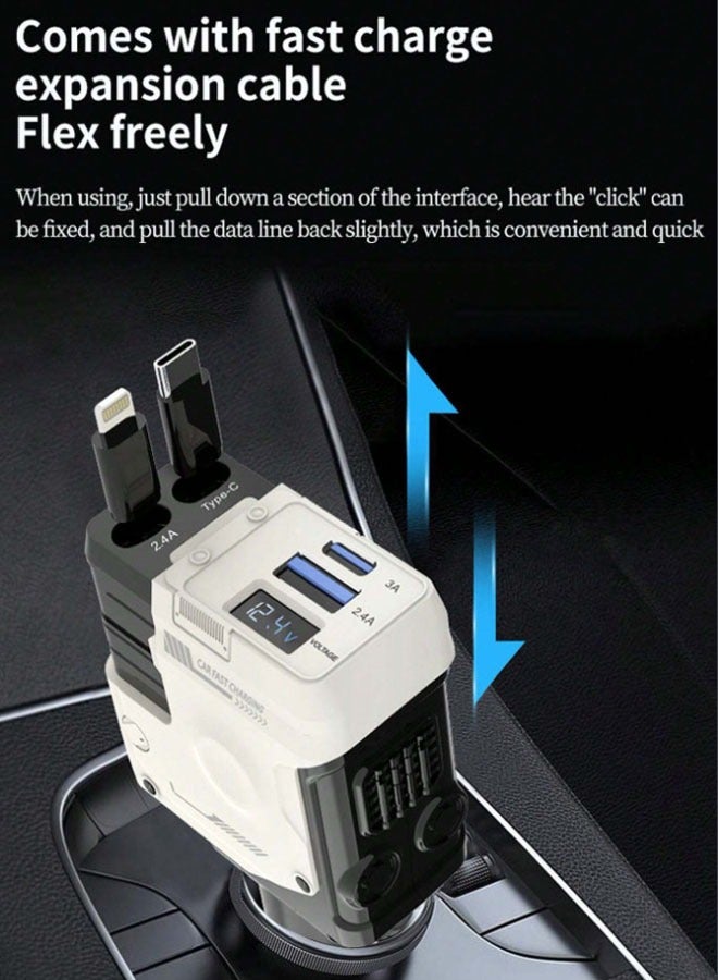 general One-to-four digital display super fast charging car charger, four-in-one mecha windmill charger, self-wired and retractable - Image 5