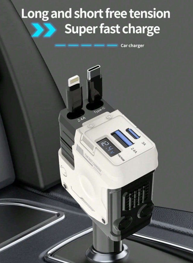 general One-to-four digital display super fast charging car charger, four-in-one mecha windmill charger, self-wired and retractable - Image 2