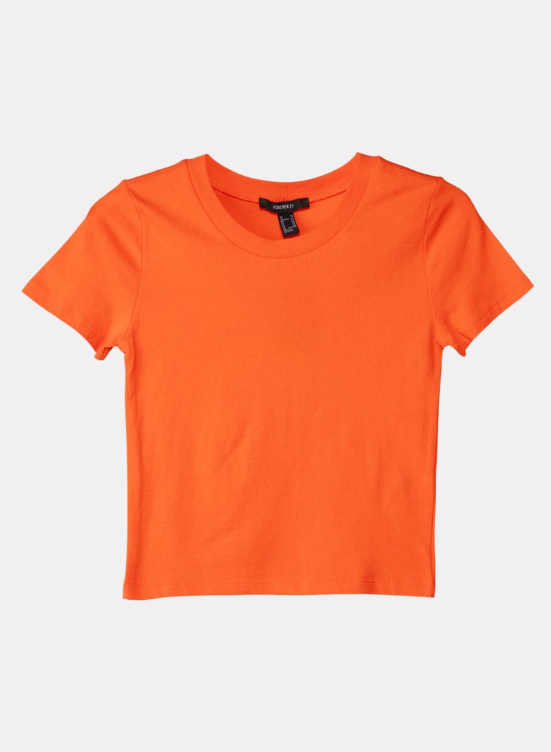 FOREVER 21 Women's Crewneck Short-Sleeve Fitted Crop Top - Image 1