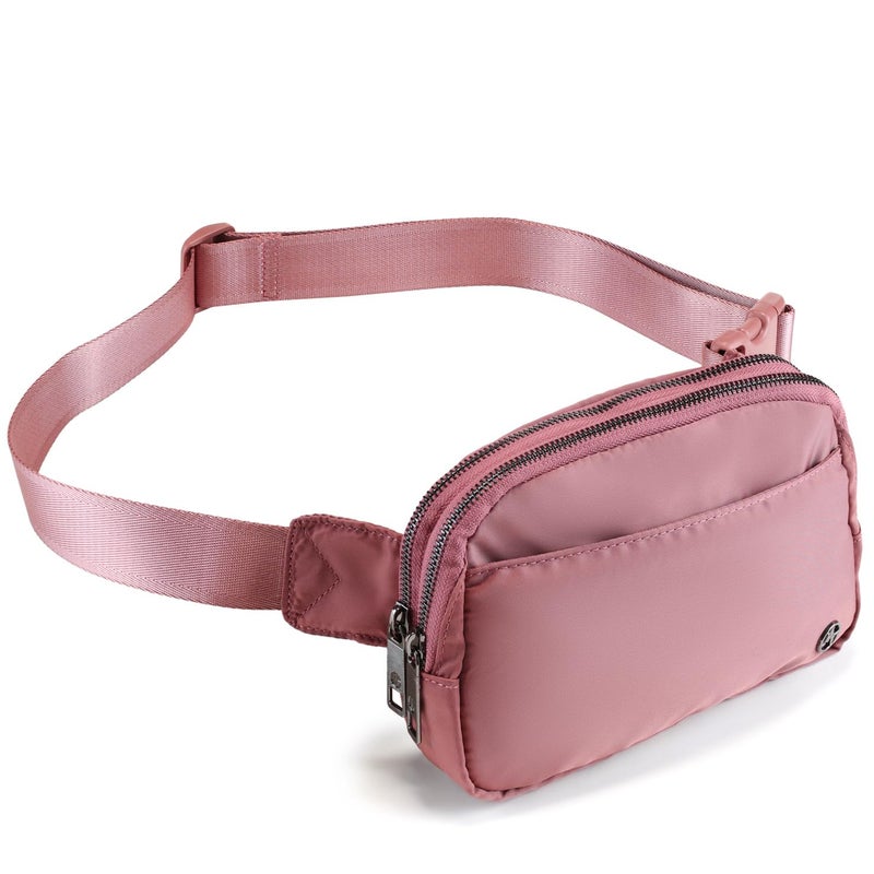Pander Everywhere Belt Bag for Women, 5 Zipper Pockets Nylon Crossbody Fanny Pack Purse (Dune Pink) - Image 1