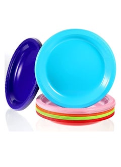 72 Pieces Colorful Plastic Plates 9 Inch Disposable Plastic Plates Neon Dinner Plates