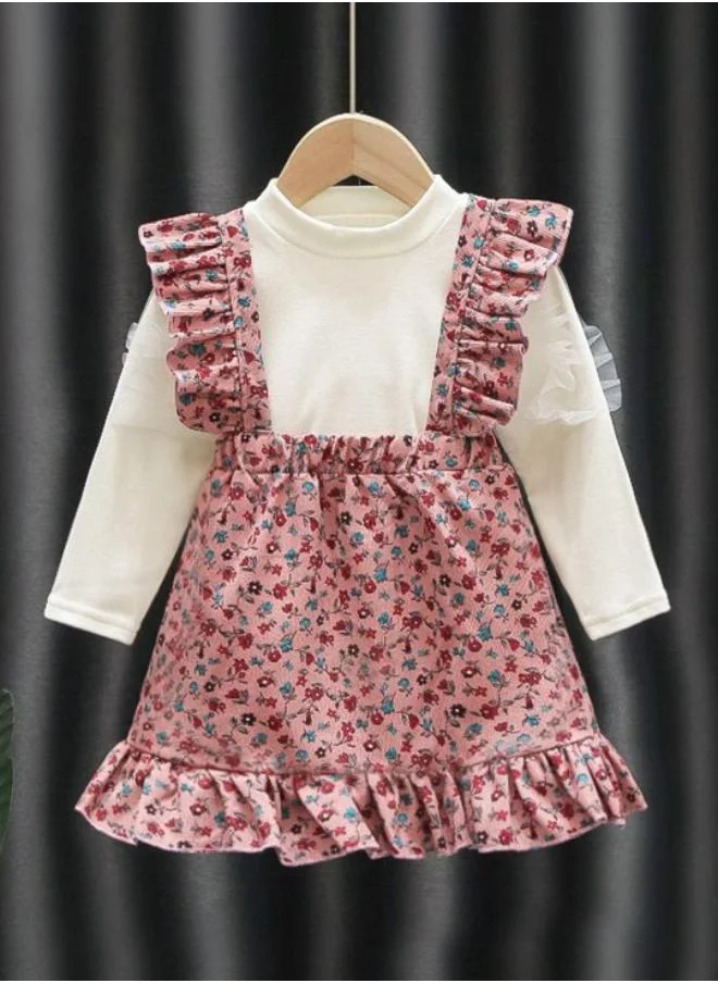 YUNIQEE Peach A-Line Square Neck Floral Dress