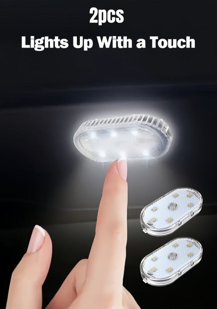 لاكي نوف أضواء داخلية لاسلكية للسيارة LED - مصباح سقف قابل للشحن عبر USB، مصباح قراءة يدوي ومصباح باب للإضاءة الليلية، عبوتان - Image 1