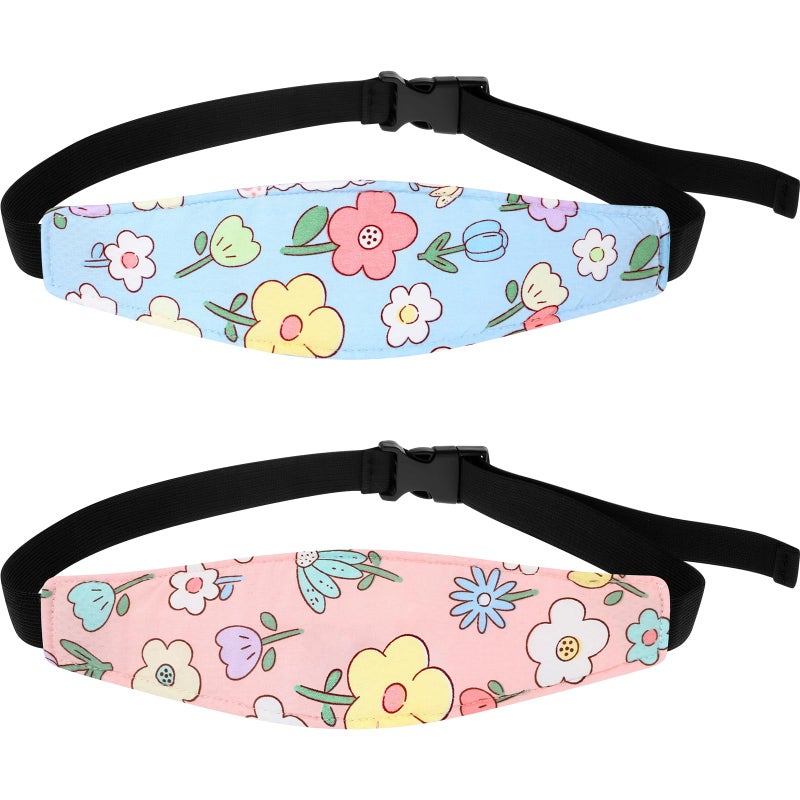 Hestya 2 Pieces Baby Car Seat Head Straps, Carseat Head Support for Toddler Holder Band Headrest, Stroller Sleeping Headrest Neck Relief for Kids Children Toddler Infant(Classic Flower) - Image 1