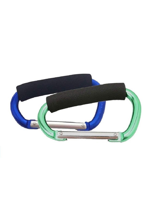 Newraturner Large Stroller Hooks For Mommy, 2 Pcs Carabiner Stroller Hook Organizer For Hanging Purses, Diaper Bag, Shopping Bags. Clip Fits Single/Twin Travel Systems, Car Seats (Blue+Green) - Image 1