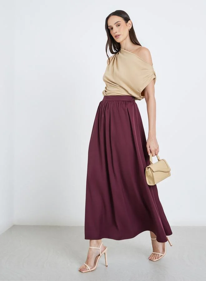 Styli Styli Solid Pleated Detail A-Line Maxi Skirt