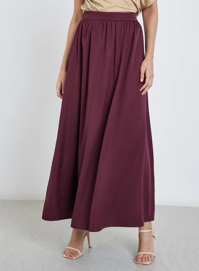 Styli Styli Solid Pleated Detail A-Line Maxi Skirt