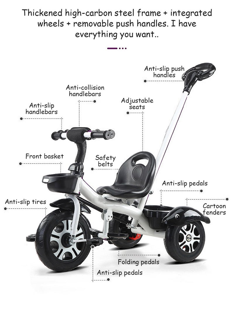 MaBaby Tricycles for Kids, with Storage Basket, Adjustable Seat and Parent Push Handle, Children Trike for 1-6 Years Boys and Girls, Balance Bike for Indoor Outdoor - Image 2