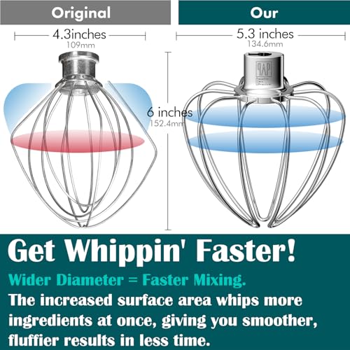 qAp quality art Practical Heavy Duty Whisk Attachment for KitchenAid 4.5-5QT Tilt-Head Stand Mixers- Extra Thick Stainless Steel Wire Whip for Fast Whipping, Commercial Grade for Large Batches, Dishwasher Safe - Image 2