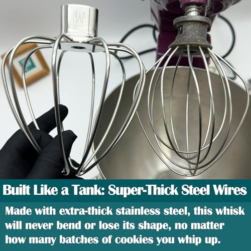 qAp quality art Practical Heavy Duty Whisk Attachment for KitchenAid 4.5-5QT Tilt-Head Stand Mixers- Extra Thick Stainless Steel Wire Whip for Fast Whipping, Commercial Grade for Large Batches, Dishwasher Safe - Image 5
