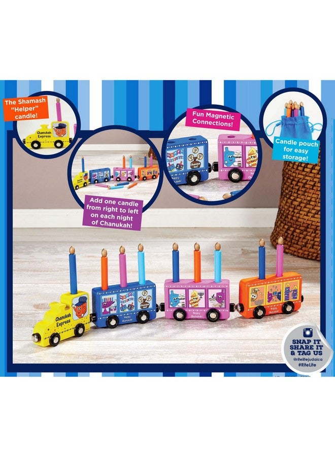 Rite Lite Hanukkah Train Menorah With Removable Wooden Candles | Colorful Chanukah Gifts, Decorations, Centerpiece, Jewish Holiday Party Favors Decor 16.50" L - Image 3