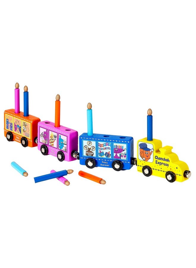 Rite Lite Hanukkah Train Menorah With Removable Wooden Candles | Colorful Chanukah Gifts, Decorations, Centerpiece, Jewish Holiday Party Favors Decor 16.50" L - Image 1