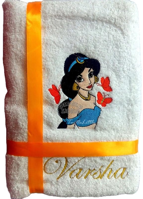 TurtleLittle Cotton Princess Jasmine Personalised Kids Bath Towel 500 GSM Set of 1 Pink - Image 1