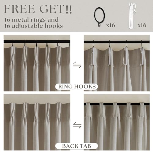 TWODRAPES ستائر كتان من الكتان مع طيات ضاغطة بطول 84 بوصة 2 لوحات لغرفة المعيشة وغرفة النوم بلون خشب البيرش شبه شفاف ريفي مزرعة مع حلقات وأزرار طيات ضاغطة بطول 84 بوصة بلون توب - Image 5