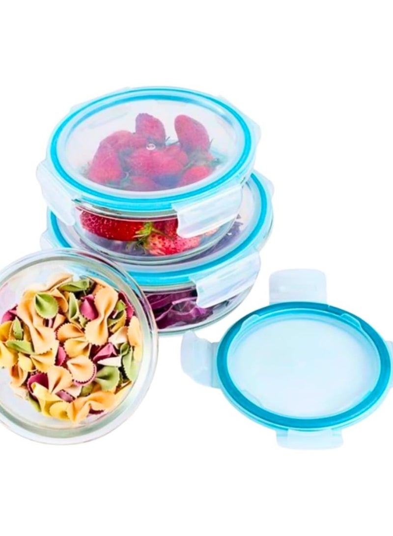 مجموعة من 3 صناديق تخزين طعام غير قابلة للكسر، خالية من BPA، حاويات تحضير الوجبات مع اغطية محكمة الغلق مانعة للتسرب، سهلة الاغلاق، حاويات غداء قابلة لاعادة الاستخدام للمطبخ والمنزل (ازرق، مستطيل) - Image 2