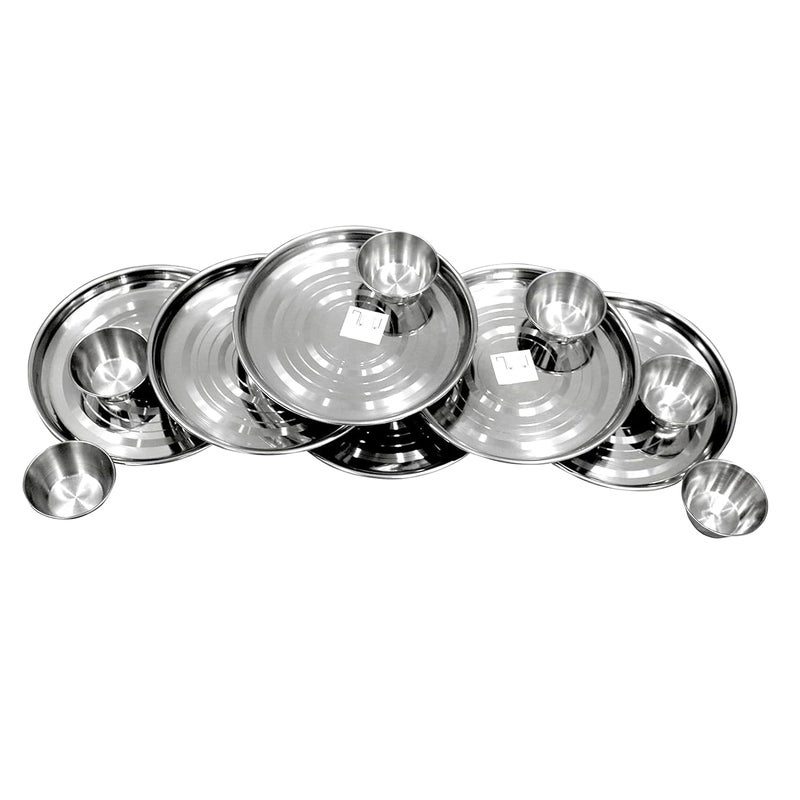 Dynore Set of 12 Snacks Set - 6 Plates and 6 Sauce Cup, Silver, Medium (DS_1121) - Image 1