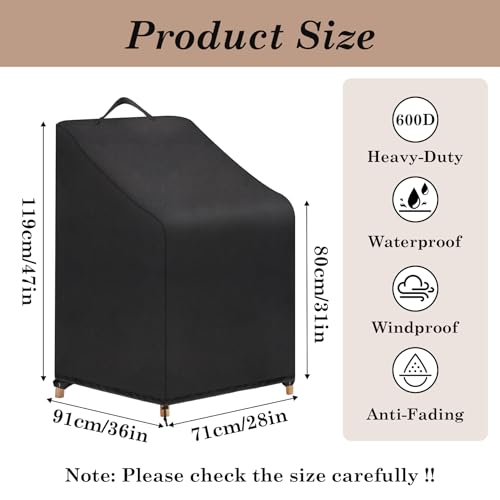 Klmnop Stackable Patio Chair Cover Heavy Duty 600D Waterproof Outdoor Chair Covers UV Resistant for 4 6 Stackable Dining Chairs Lawn Garden Furniture Covers28 x 36 x 47 Inch - Image 3