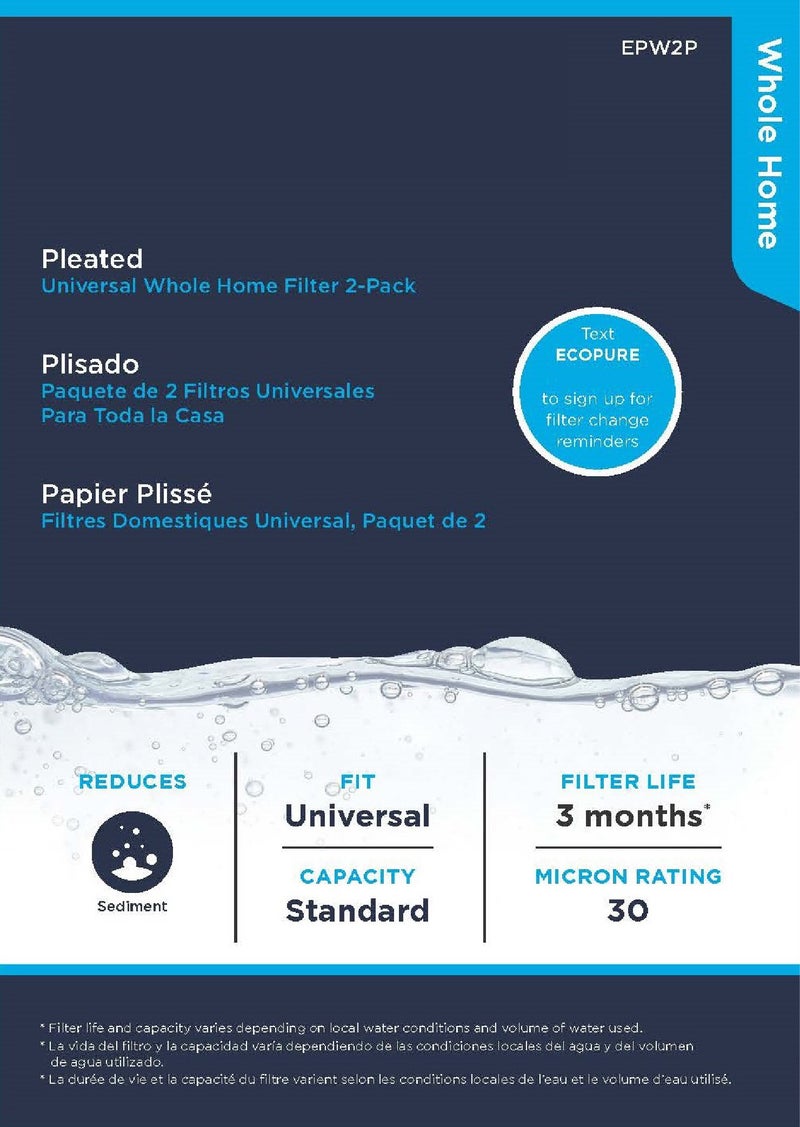 EcoPure EPW2P Pleated Universal Whole Home Water Filter 2-Pack â€“ Fits Standard Capacity Systems â€“ NSF Certified â€“ 30 Micron â€“ Reduces Sediment, Sand, Dirt & Rust â€“ 3-Month Life per Filter - Image 3
