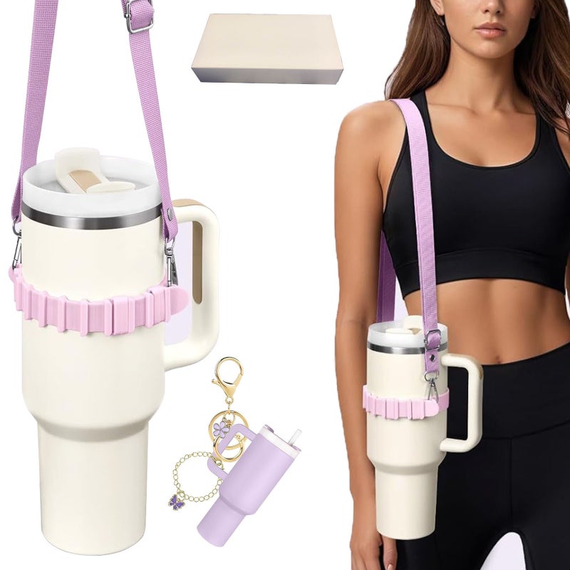 Water bottle holder with shoulder strap for water bottle accessories, adjustable shoulder strap, compatible with Stanl-ey Tum-bler, Ow-ala, Hydroflask, YE-TI, etc. - Image 1