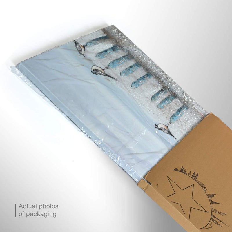 amatop Ocean Beach Wall Art 3D Framed Hand-Painted Seascape Oil Painting Perching Bird Canvas Artwork 'The Tranquility by The Sea Shore' for Living Room Bedroom Decor Coastal Blue - Image 5